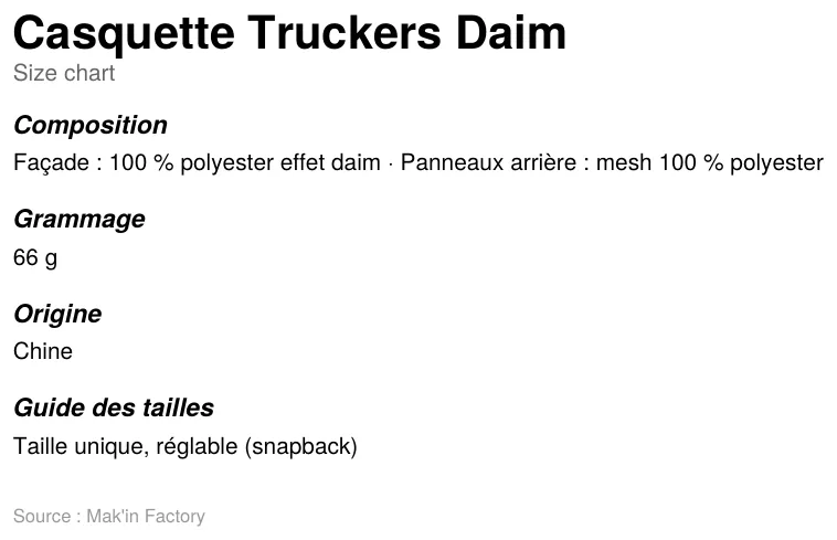 Guide des tailles