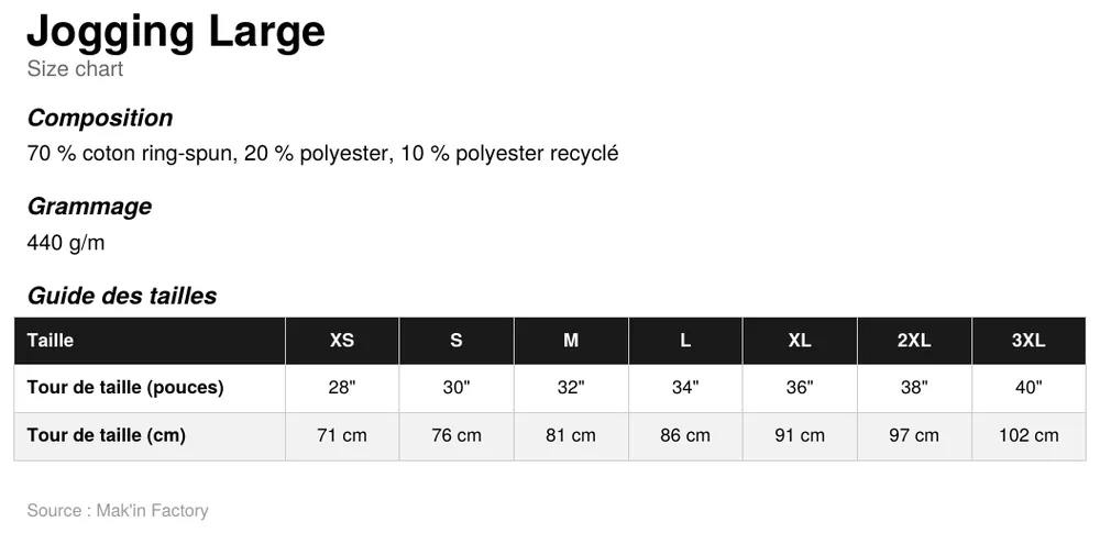 Guide des tailles