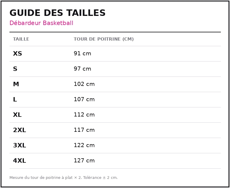 Guide des tailles Débardeur Basketball