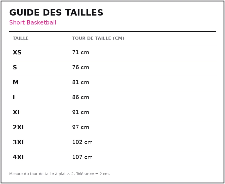 Guide des tailles Short Basketball